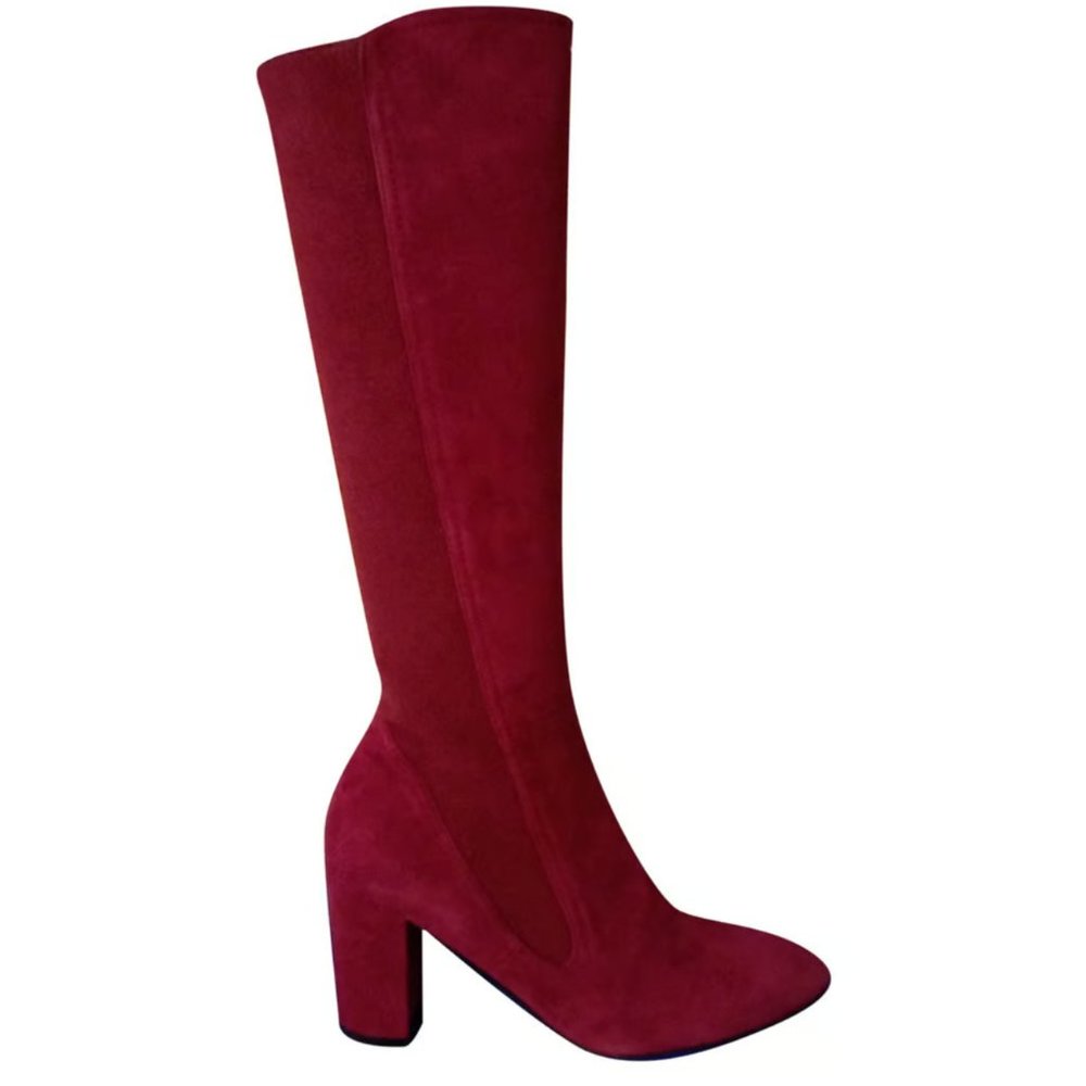 NEW w/o Box Stuart Weitzman Livia 80 Boot Cranberry Suede w/ Stretch Elastic